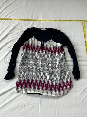 Rewind Navy & Burgundy Geometric Henley Pullover